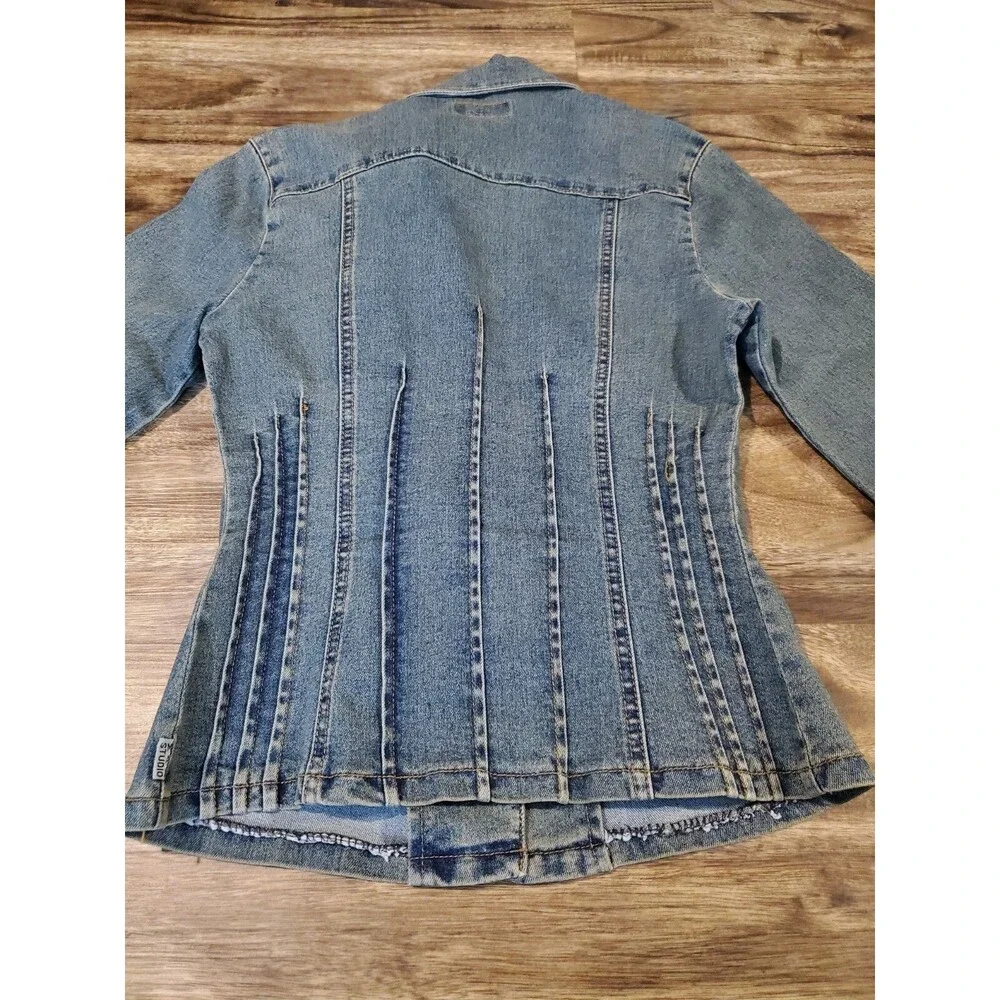 Max Studio Jeans Women's Small Soft Denim Blazer Jacket Single Button Blue - Picture 5 of 5